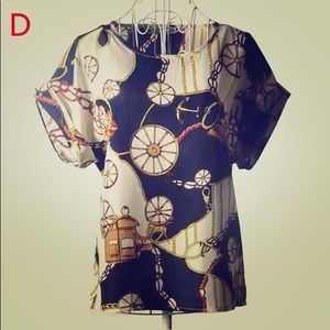Short Sleeve Print Loose Chiffon Blouse Top